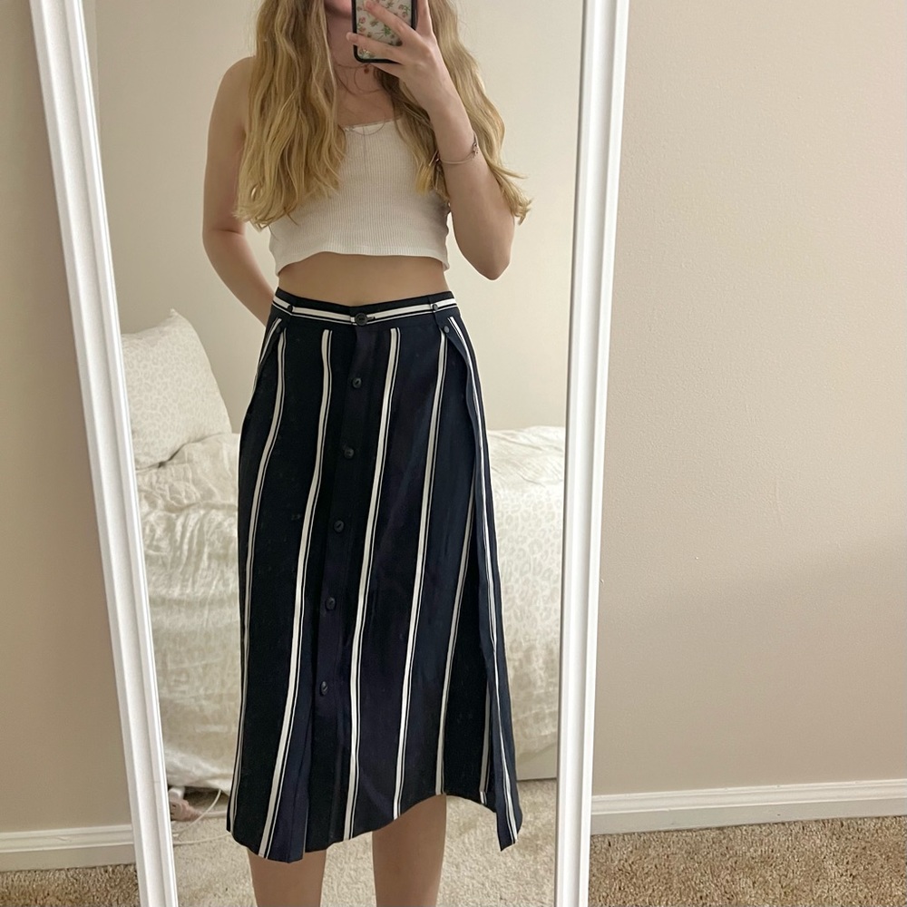 Rag & Bone Navy and White Pinstripe Knee Length Skirt